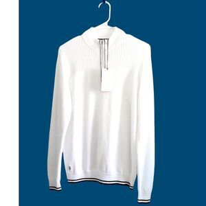 Glenmuir 3/4 Zip White Navy Contrast Tipping Cotton Knit Golf Unisex Sweater NWT